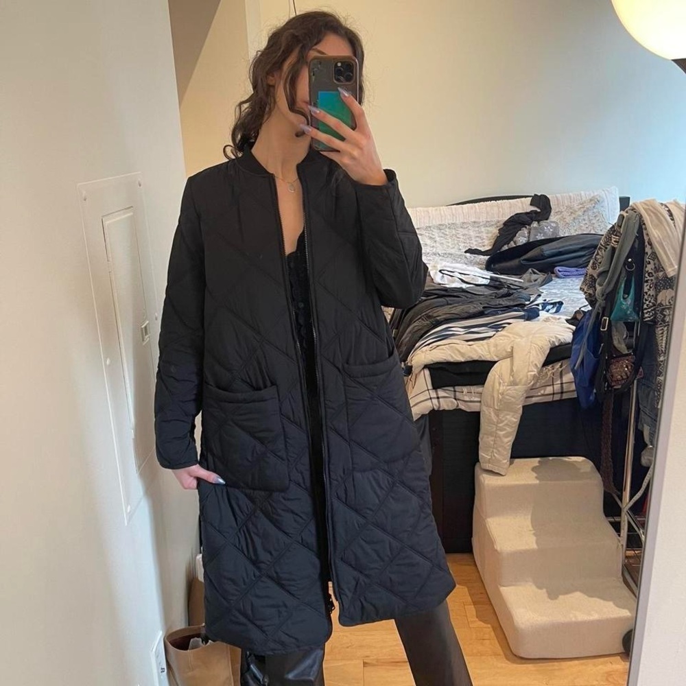 Women's Black Quilted Trench Coat